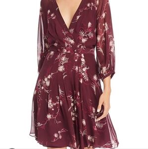 Joie Burgundy Floral Long Sleeve Dress